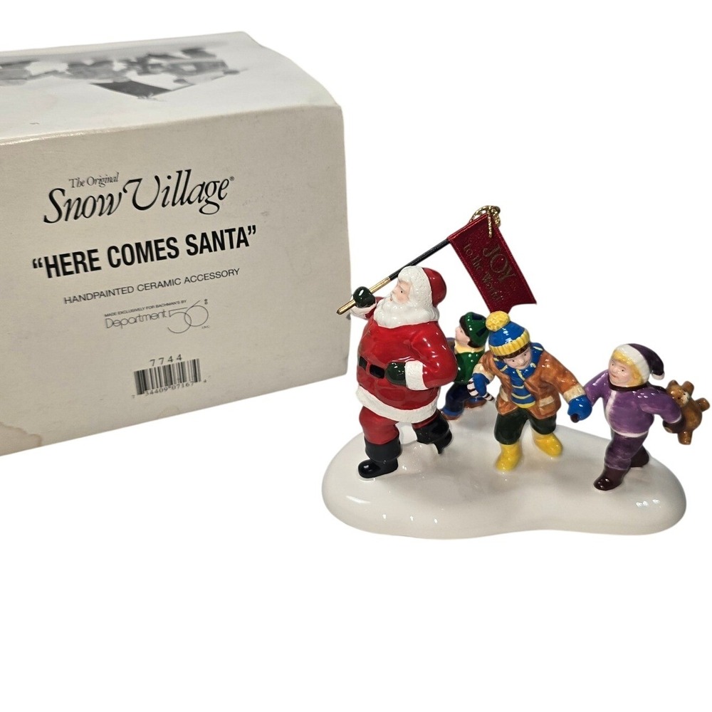 Department 56 Original Snow Village HERE COMES SANTA Joy to the World Flag 1996